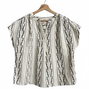 Ana Bohemian Ikat Print Blouse Top - Cream Black Relaxed Fit Size S 100% Cotton